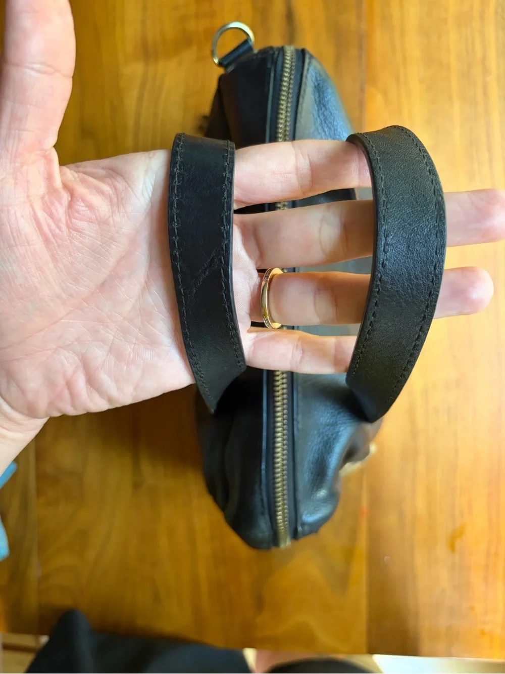 Fossil Black & Gold Colorblock Leather Satchel Bag